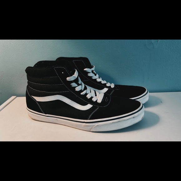 Mens high canvas vans - black/white - mens size 12 - Picture 1 of 4